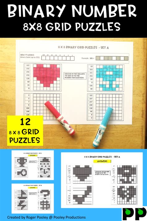 Binary Number Grid Puzzles - 8 x 8 grids, 12 puzzles | Number grid, Grid puzzles, Binary number