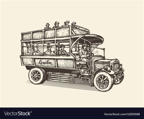 London city bus vintage sketch Royalty Free Vector Image