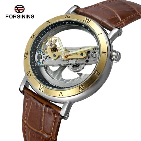 Men's Unique New Design Genuine Leather Skeleton Automatic Mechanical Watches Men Self Winding ...