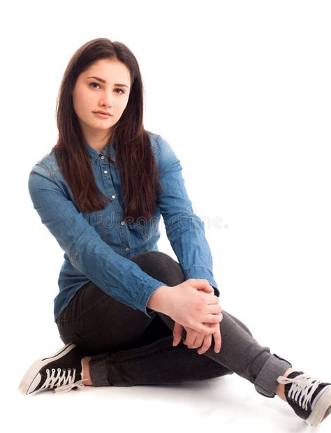 Pretty Girl Posing on Floor Isolated Stock Image - Image of looking, isolated: 80253865