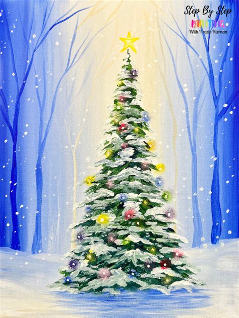 How To Paint A Christmas Tree In A Snowy Forest - Step By Step Painting With Tracie Kiernan