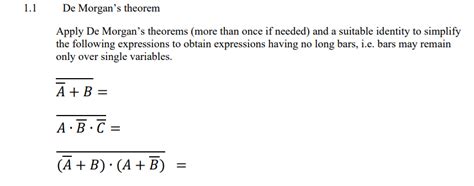 SOLVED: 1.1 De Morgan's theorem Apply De Morgan's theorems (more than ...