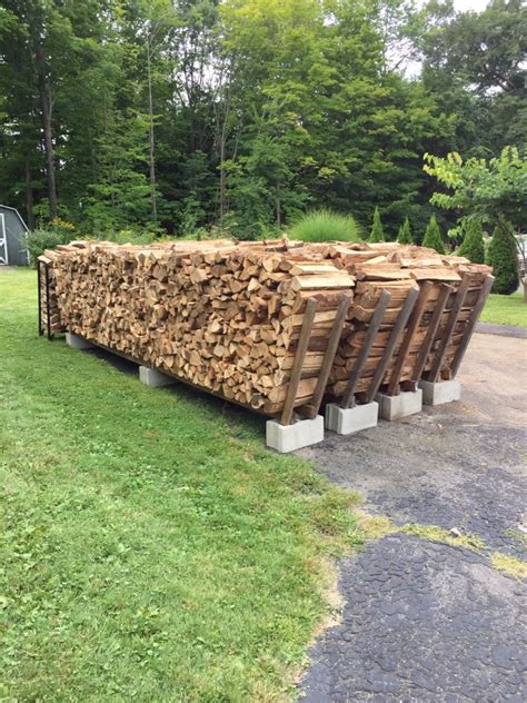 Firewood stacking racks holds 1 cord per row. Made with 3 cinder blocks , 4 8ft 2x4 and 2 8ft ...