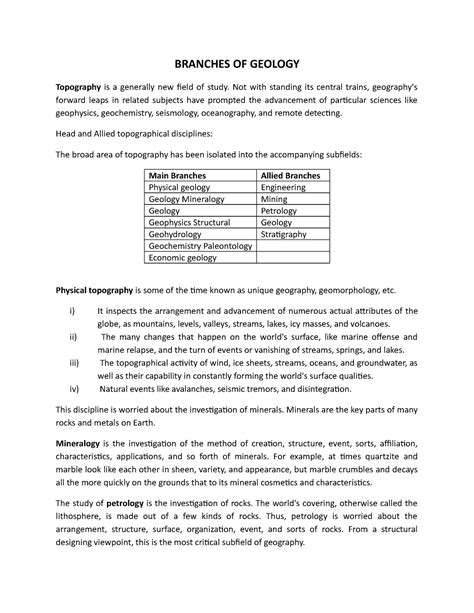 Branches OF Geology - BRANCHES OF GEOLOGY Topography is a generally new field of study. Not with ...