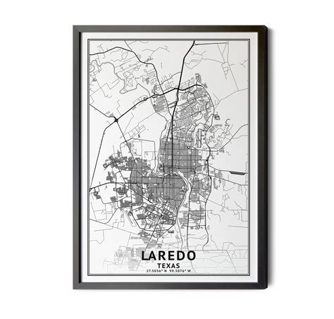 Laredo Texas Map, Black and White, Coordinates, Map of Laredo, Laredo ...