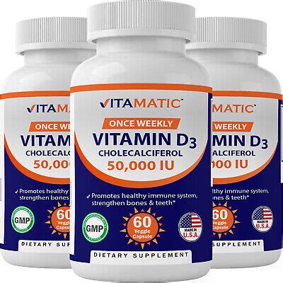 3 Pack - Vitamatic Vitamin D3 50,000 IU (as Cholecalciferol) 60 Veggie ...