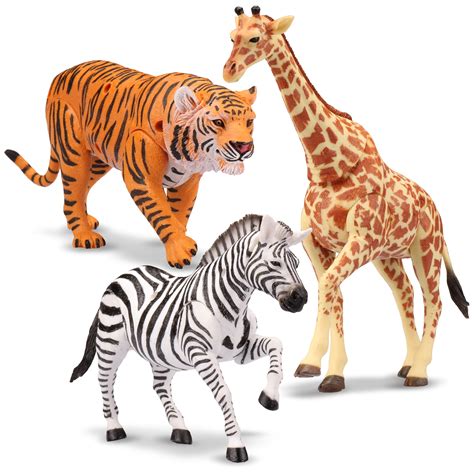 Kid Galaxy - 9" Poseable Safari Animal Figure Set, Tiger/Zebra/Giraffe ...