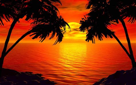 Paradise Sunset Tropical Island Palm Sea Red Sky Hd Wallpaper 2560x1600 ...