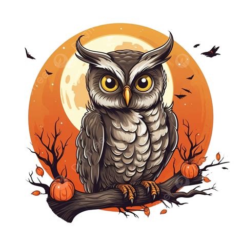 Halloween Owl Cartoon In Front Of Moon Design, Holiday And Scary Theme, Halloween Cartoon ...