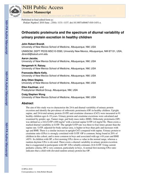 (PDF) Orthostatic proteinuria and the spectrum of diurnal variability of urinary protein ...