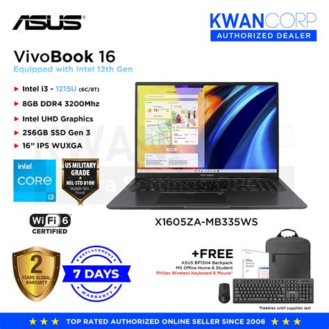 Asus Vivobook 16 X1605ZA-MB335WS Intel i3 1215U 8GB RAM Intel UHD Grap