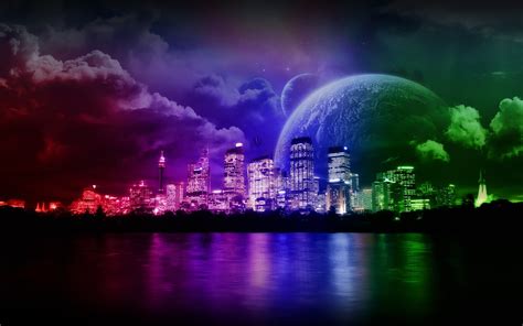 Wallpaper : colorful, cityscape, night, reflection, skyline, horizon, atmosphere, computer ...