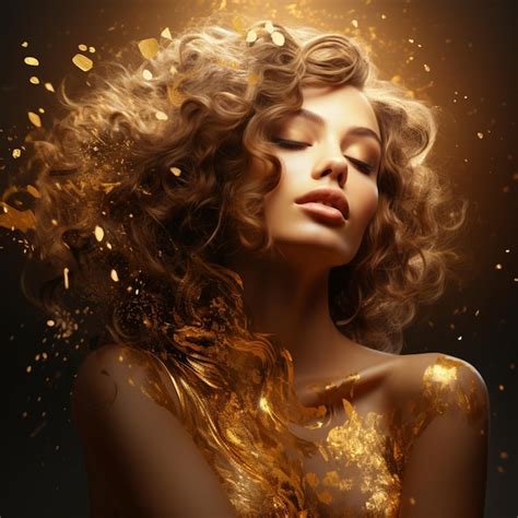 Premium AI Image | Woman in gold glitter dress on golden glitter background Beautiful Ai ...