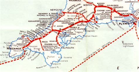 RAILWAYS | Cornwall: Map by Great Western Railways ღ⊰n | Cornwall map, British isles map, Devon ...