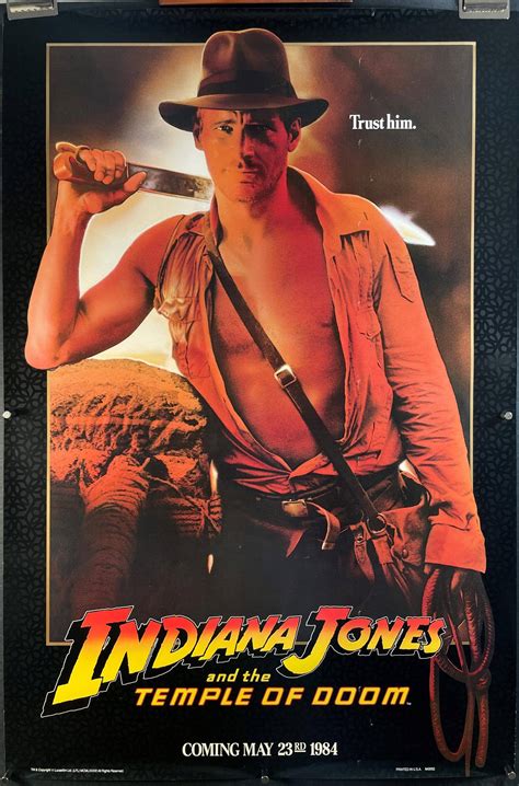 INDIANA JONES & THE TEMPLE OF DOOM, Harrison Ford, Kate Capshaw, original vintage movie poster ...