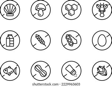 Allergens Icon Set Icons Crossed Isolated Stock Vector (Royalty Free ...