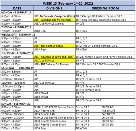 Schedule - STEPHENVILLE MINOR HOCKEY