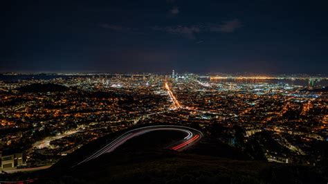 night city, city lights, aerial view, overview, chicago, 4k HD Wallpaper