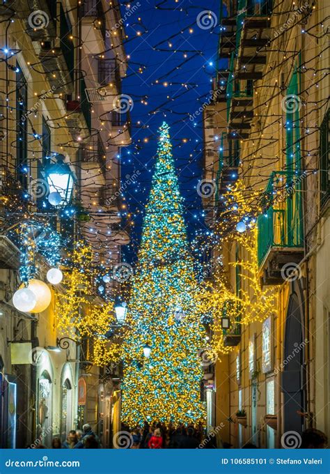 The Amazing `Luci D`Artista` Artist Lights in Salerno during Christmas Time, Campania, Italy ...