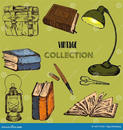 Old Rare Books And Antiques Collection Vintage Sketch Vector Illustration. Vintage Books ...