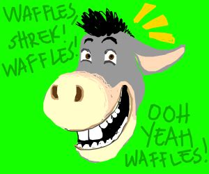 donkey (from shrek) saying "WAFFLES!" - Drawception