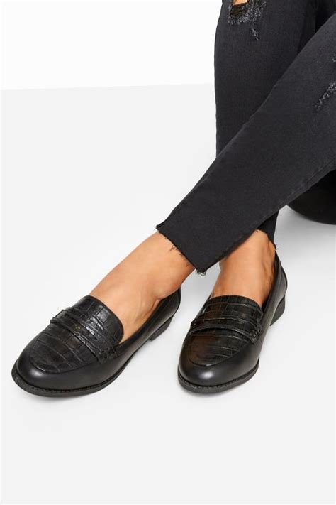 Black Croc Loafers In Extra Wide Fit | Yours Clothing