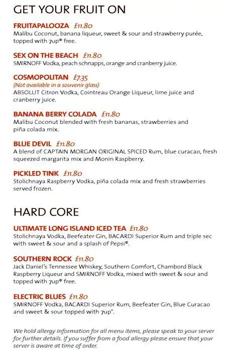 Hard Rock Cafe Menu, Menu for Hard Rock Cafe, City Centre, Glasgow ...