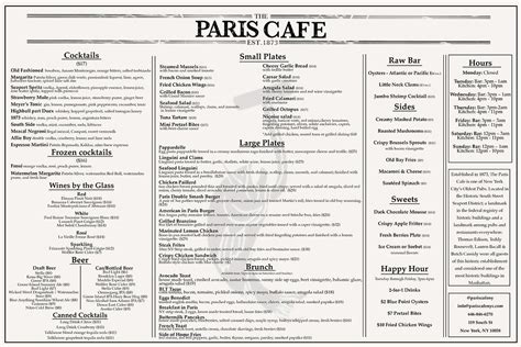 MENU | The Paris Cafe NYC