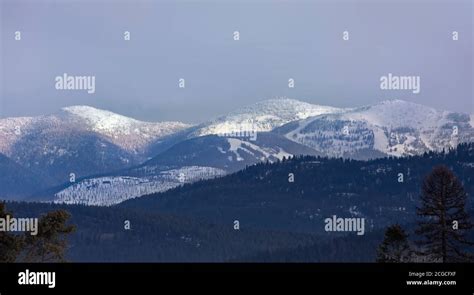 Glacier National Park mountains in the winter in Montana, USA Stock ...