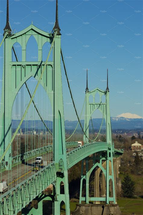 St john's bridge portland oregon stock photo containing blue and bridge ...