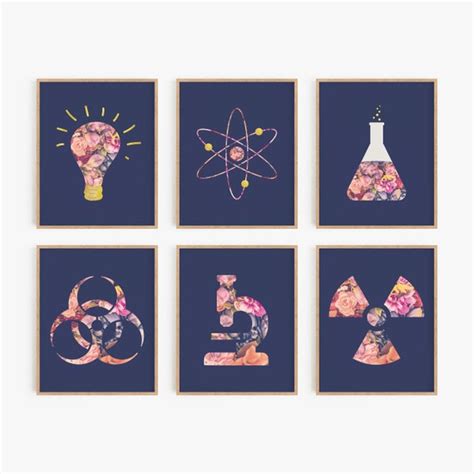 Science Themed Art Prints Navy Blue and Pink Decor Chemistry | Etsy