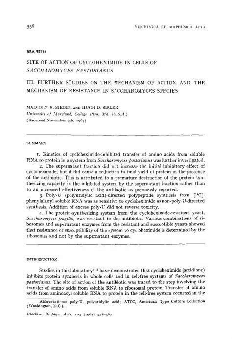 (PDF) Site of action of cycloheximide in cells of Saccharomyces pastorianus: III. Further ...