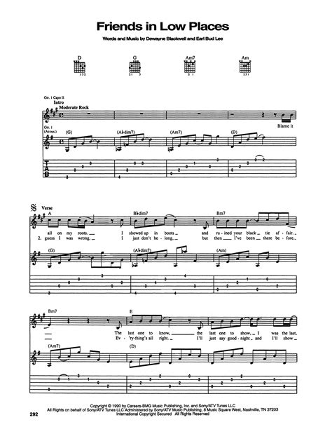 Friends In Low Places by Garth Brooks Sheet Music for Guitar Tab at Sheet Music Direct