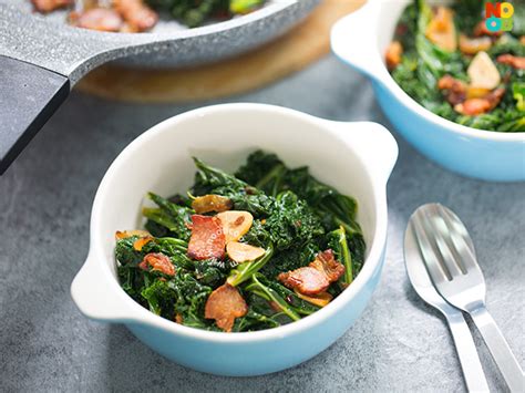 Stir-Fried Kale with Bacon Recipe | NoobCook.com