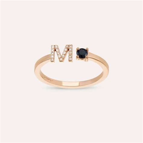 Black Diamond Rose Gold M Letter Ring