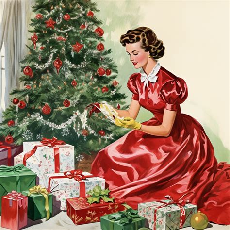 Vintage Christmas Woman From 1950 Free Stock Photo - Public Domain Pictures