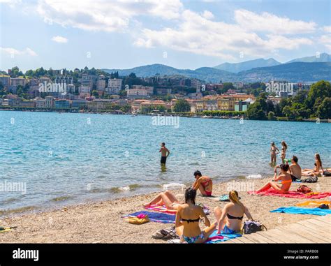 Lake front, view of lake lugano, Parco Civico, Lugano, Lake Lugano, beach concept, holiday ...