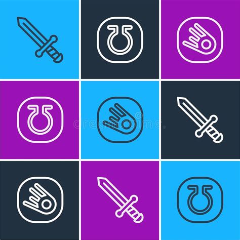 Set Line Medieval Sword, Comet Falling Down Fast and Life Icon. Vector Stock Vector ...