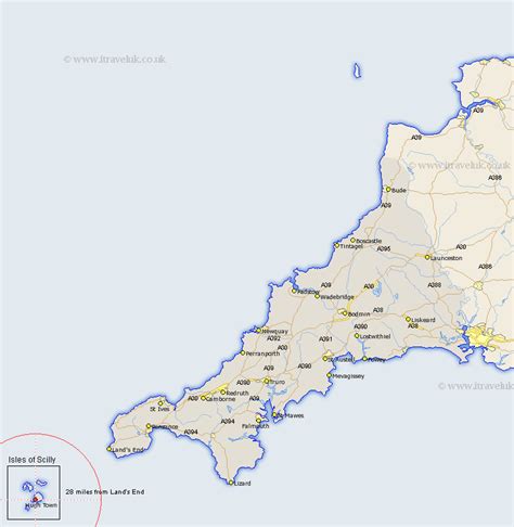 Hugh Town Map - Street and Road Maps of Cornwall England UK