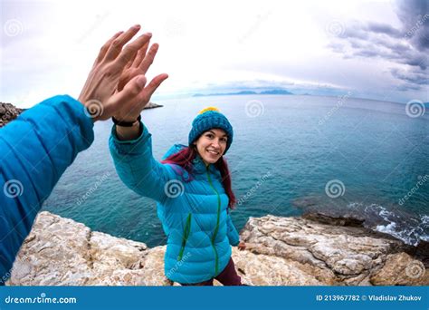 Girl gives a high five stock photo. Image of high, greece - 213967782