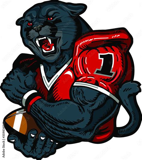 panther football player mascot holding ball for school, college or league Векторный объект Stock ...