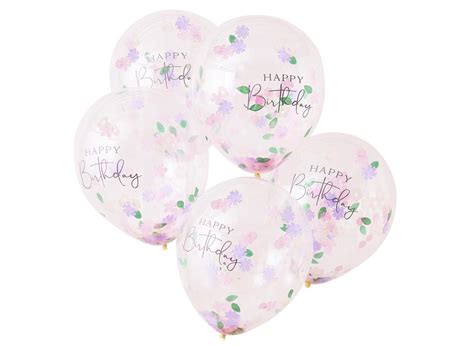 Happy Birthday Floral Confetti Balloons 5pk