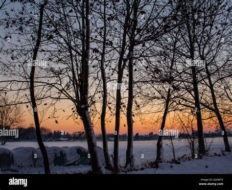 Winter panorama at sunset Stock Photo - Alamy