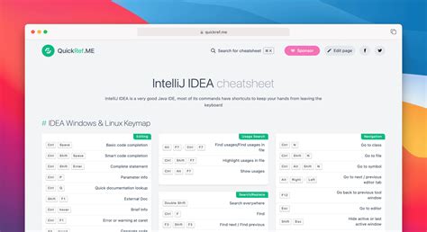 IntelliJ IDEA Cheat Sheet & Quick Reference