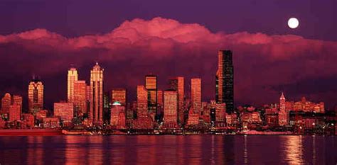 Photo: Downtown Seattle skyline at sunset as seen from West Seattle.