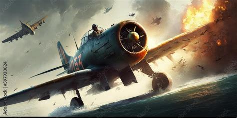 World war II fighter plane battle in dogfight in the sky. superlative generative AI image ...