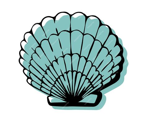 Premium Vector | A blue shell with a black outline is shown on a white background.