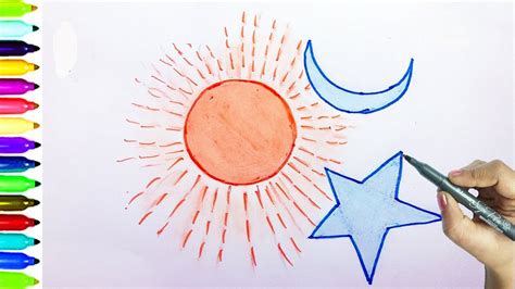 How to draw sun , moon , star, learning Drawing for kids | draw a moon ...