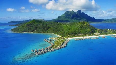 Aerial view of Bora Bora with Mount Otemanu and coral reef, French Polynesia | Windows Spotlight ...