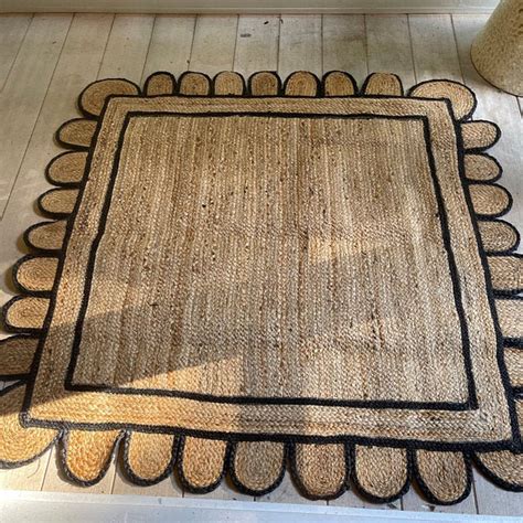 Black Scalloped Jute Rug Scallop Rug Jute Area Rug Runner rug | Etsy